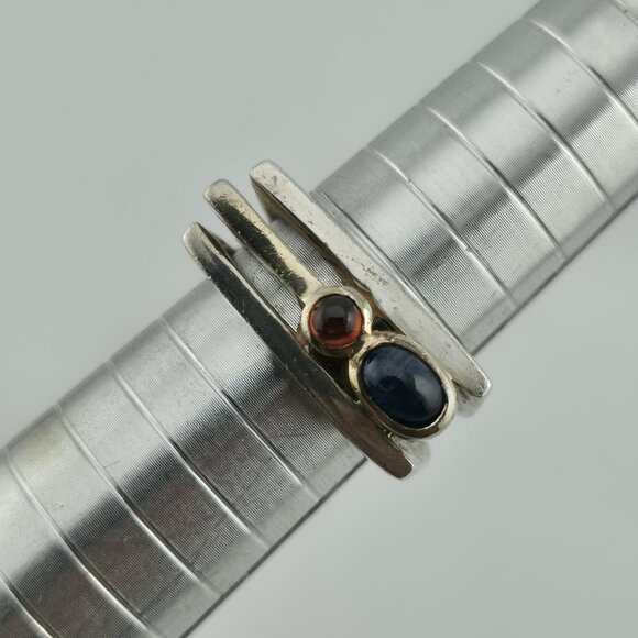 Sterling Silver Ring Mid-Century contemporary Artisan Minimalist Square Stack 8 - Picture 5 of 14